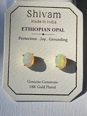 Shivam Ethiopian Opal Stud Earrings in Opalescent White